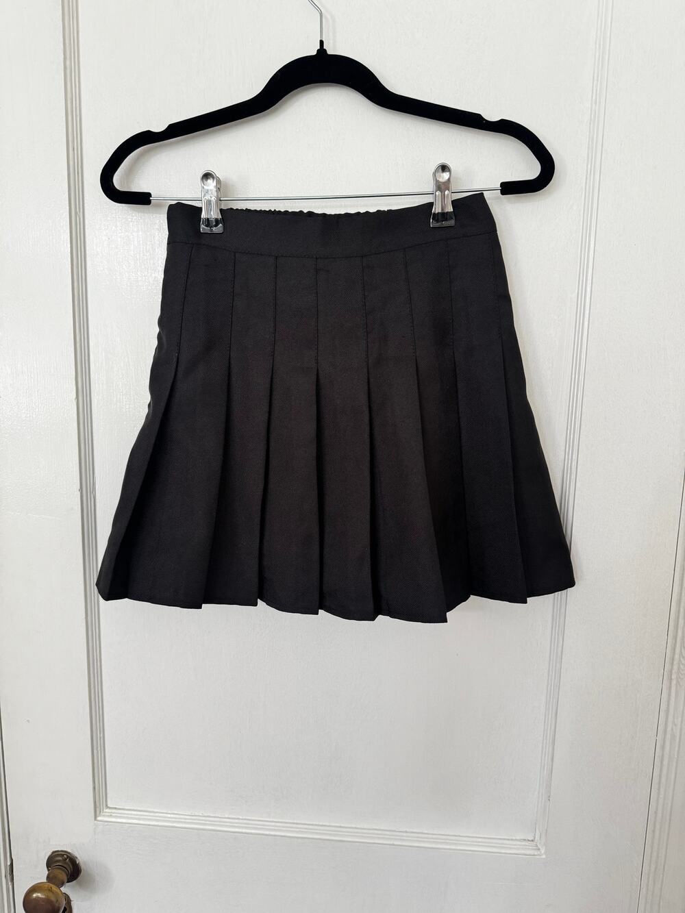 Black Pleated Mini Skort with Built in shorts and side zipper